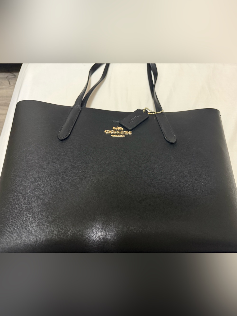 Coach Black Leather Tote with Gold Logo